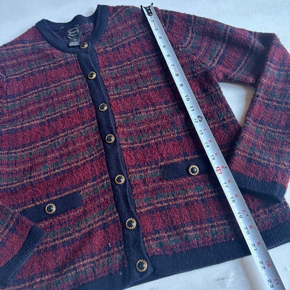 Vintage Designer Studios Original Burgundy Plaid Cardigan - Picture 4 of 5